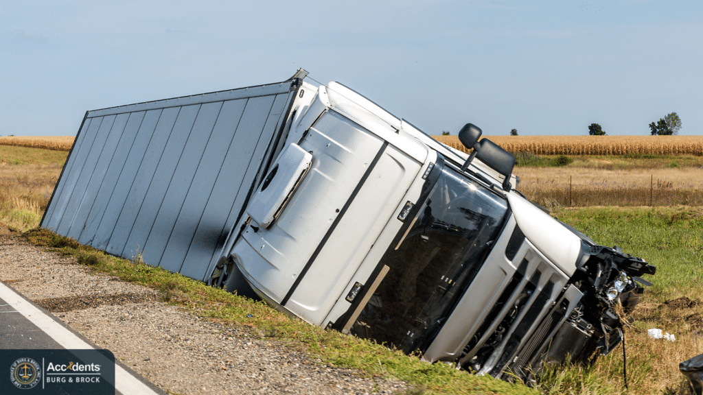 Overturned commercial truck after a roadway accident