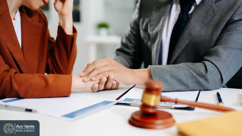 Personal injury attorney providing guidance and support to an accident victim during a legal consultation
