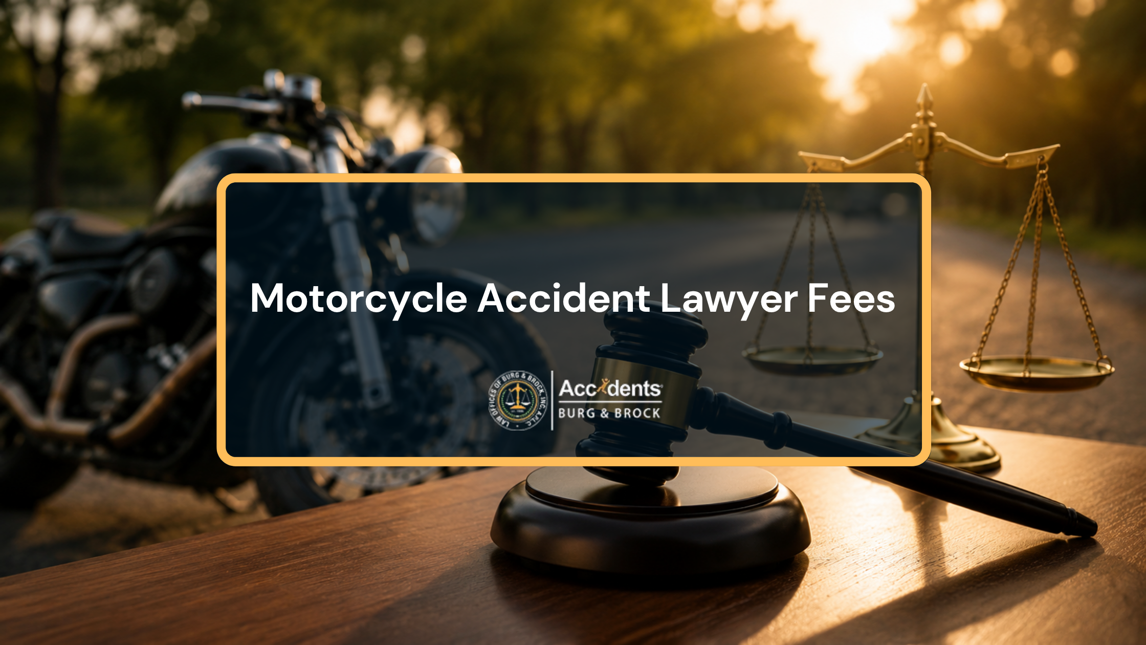 Motorcycle parked near a courthouse with a judge's gavel symbolizing legal representation after a motorcycle accident
