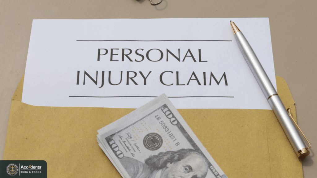 Personal injury claim document with cash representing financial compensation from an injury settlement.