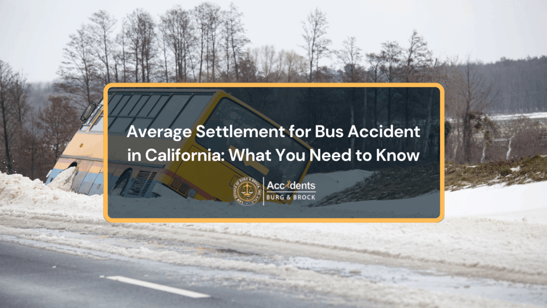 Bus accident settlement graphic showing a crashed bus on a snowy road