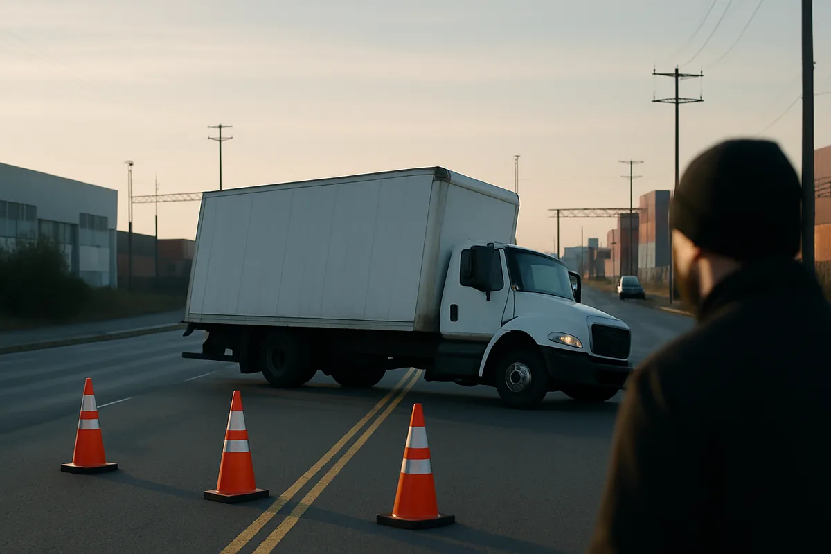 truck accident scene on a Downtown Los Angeles road