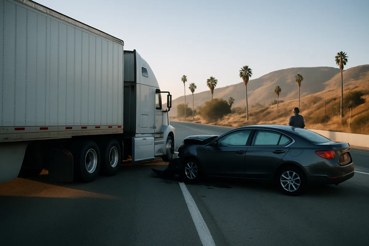 truck accident scene on a Encino road