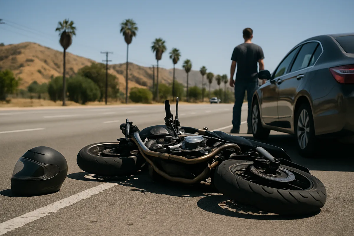motorcycle accident scene on a Irvine road