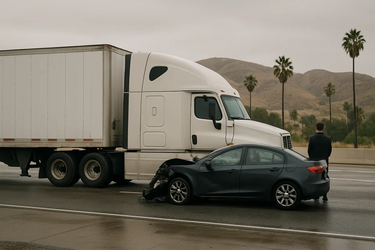 truck accident scene on a Irvine road