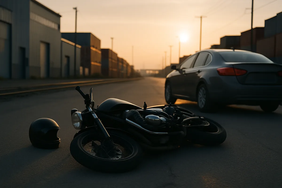motorcycle accident scene on a Long Beach road