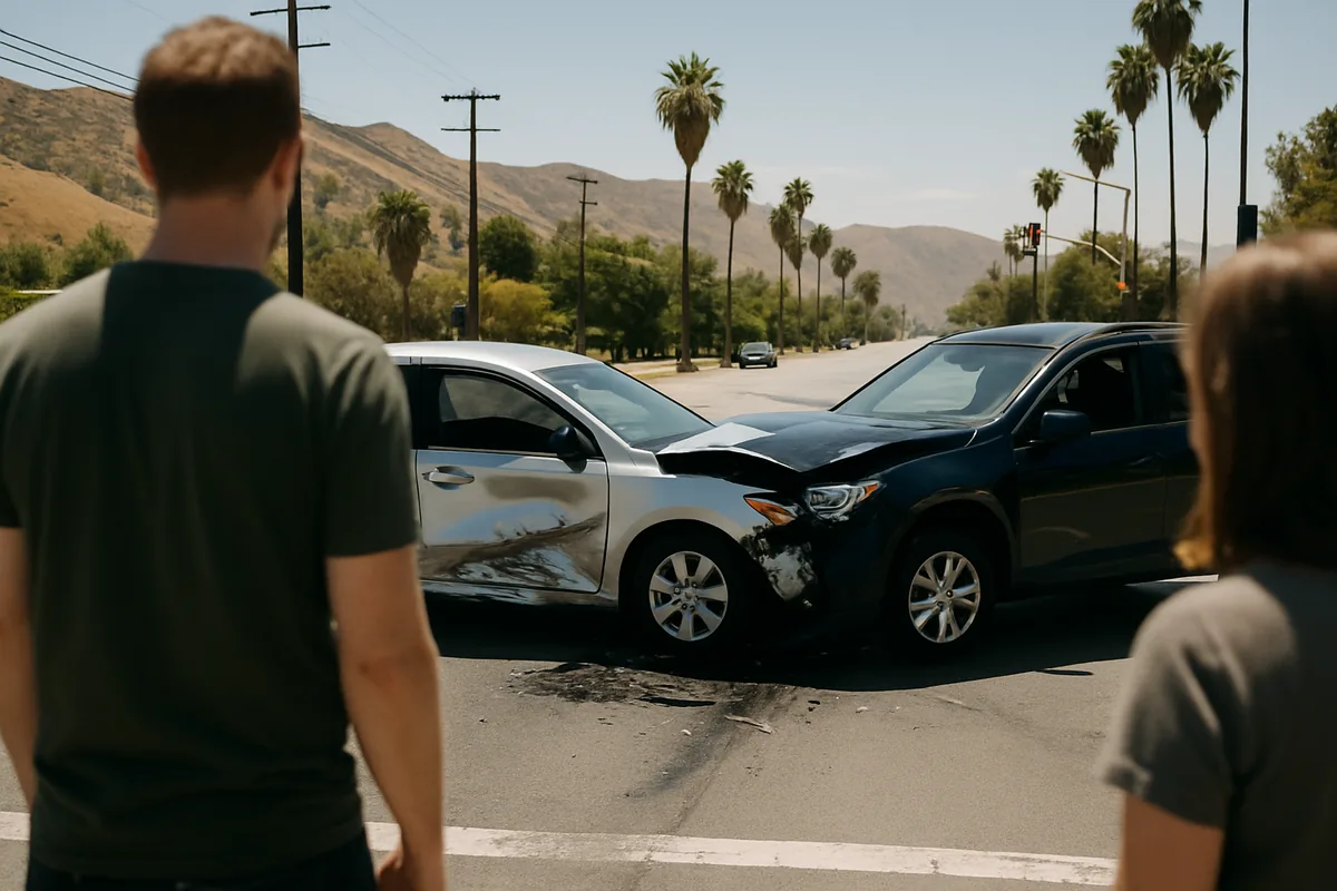 car accident scene on a Modesto road
