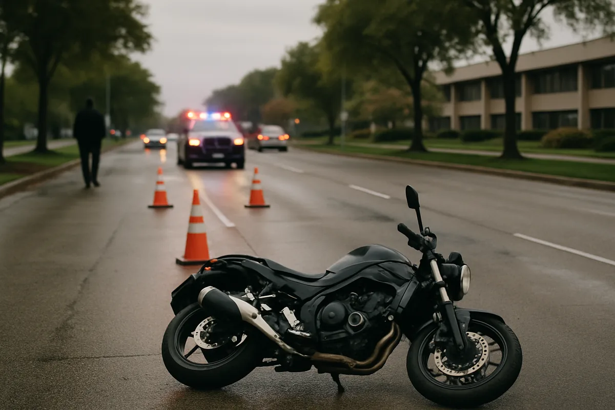 motorcycle accident scene on a Pasadena road