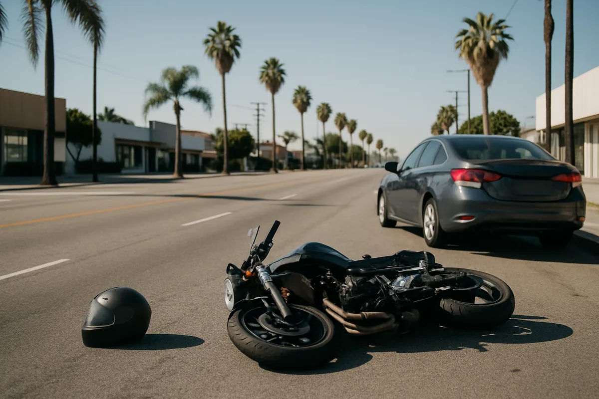 motorcycle accident scene on a Sherman Oaks road